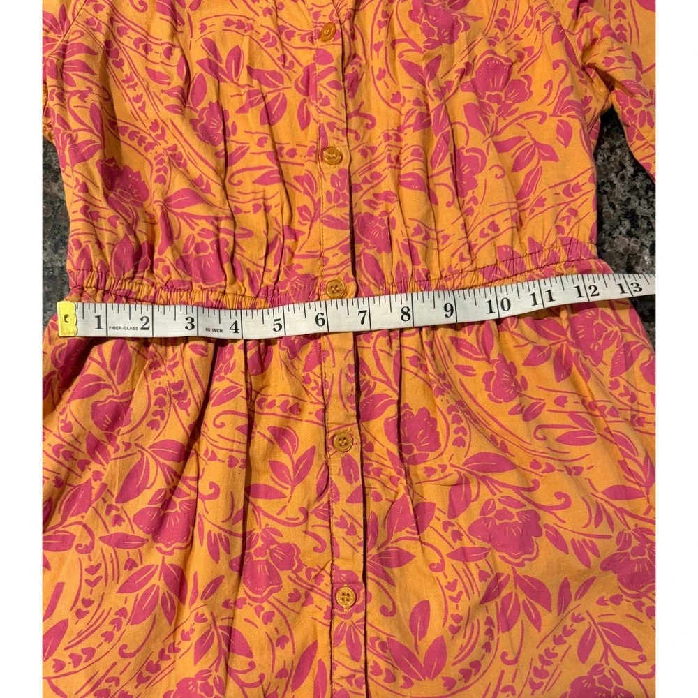 Jessica Simpson Orange Pink Floral‎ Cotton Mini Dress Elastic Waist Small Boho